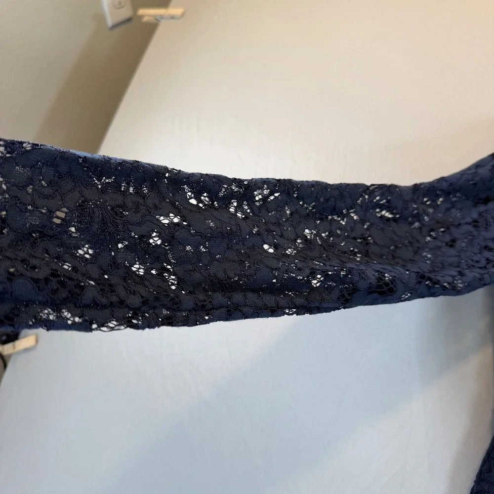 Navy Blue Lace Long Sleeve Ruffle Mini Dress Womens US‎ M Romantic Cocktail Date